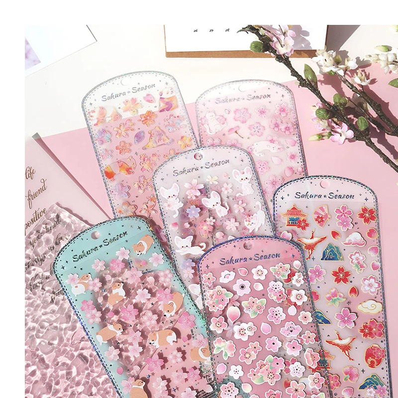 Эстетические наклейки Nekoni Sakura Festival виниловые из ПВХ оригинальные с кошкой пандой корги животными