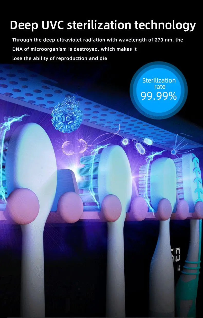 OEM 2021 Ansimi 4 in 1 UVC Light Toothbrush Sanitizer Holder Rechargeable Toothbrush Storage & Sterilizer Box