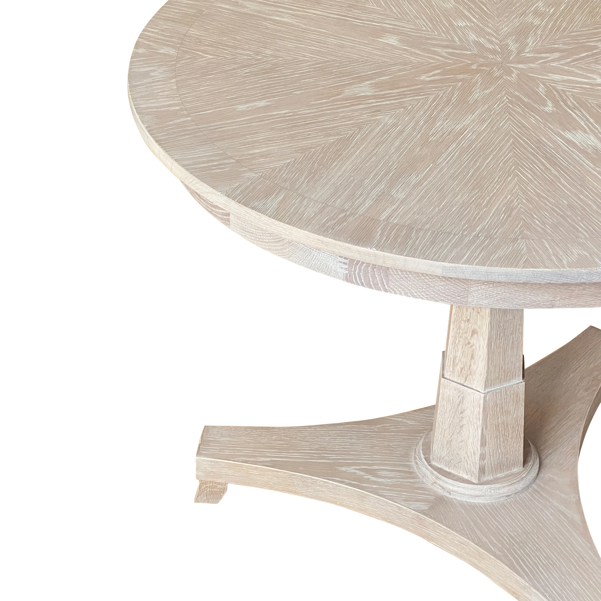 D135 Classic French Country Vintage Antique Solid Oak Wood Round Center Dining Table Hexagonal Column Tri-foil Shaped Base