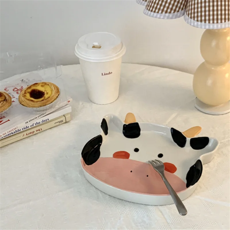 Food Grade Animal Zoo Dinner Plate Cow Shaped Ceramic Cream Plates Baby Tableware For Child