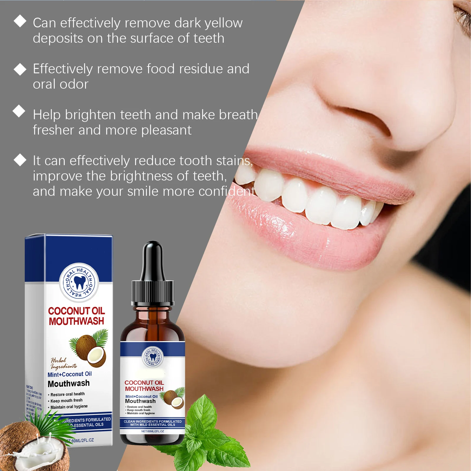 Whitening Pulling Oil with Coconut Oil Peppermint Essential Oil for Teeth and Gums Bad Breath Treatment for Adults