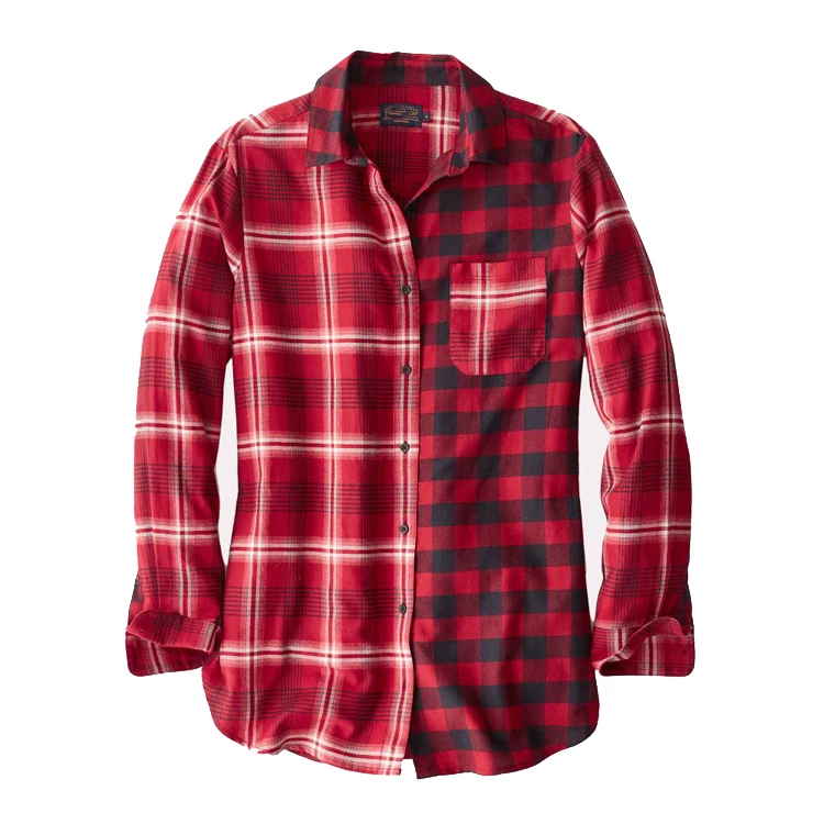 Wholesale Newly Factory Manufacturer Women Plaid Shirts Two Tone Color Flannel Shirt Shirt / Blouse for Women Custom Designs