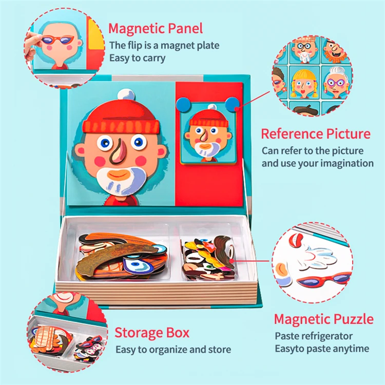 Early Montessori Children Magnetic Puzzle Toy 3D Dressup Magnet Book Kids Educational Toys