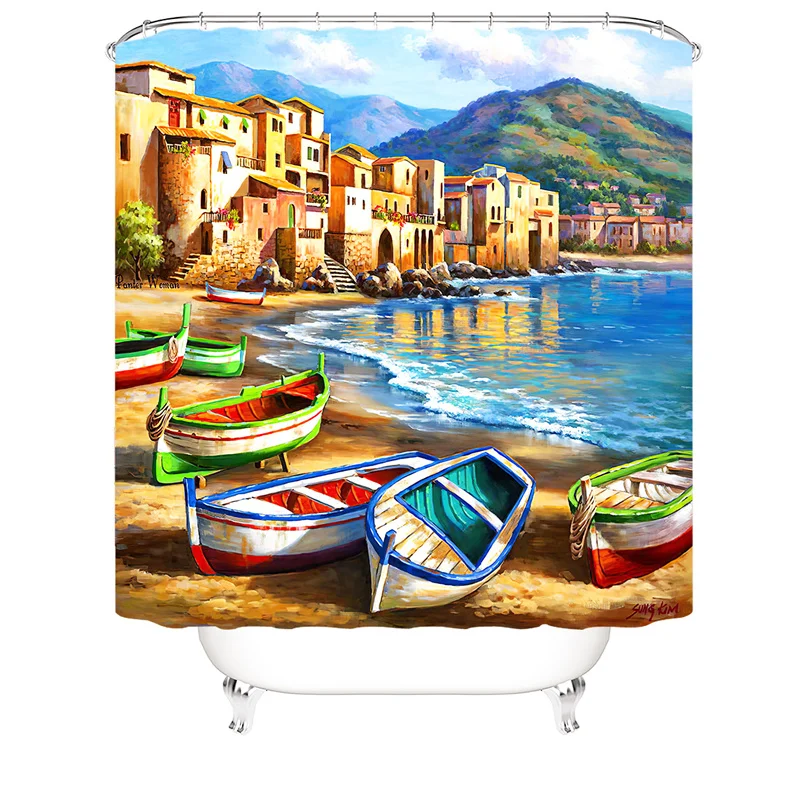 
Amazon Hot Selling 3D Shower Curtain Anti-Dust Mildew Resistant Anti-Bacterial Waterproof Polyester For shower bath 