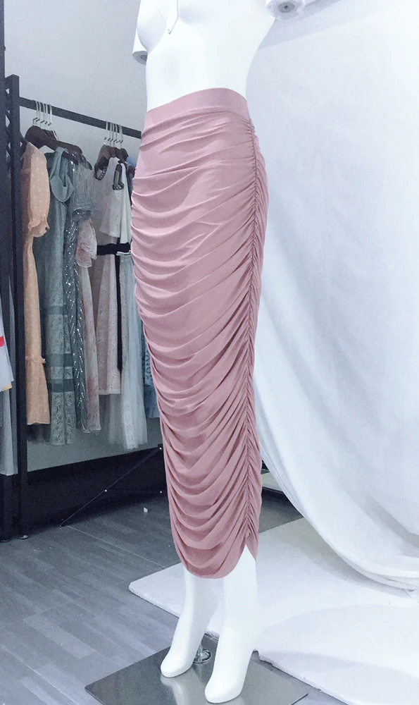 
Women High Waist Elastic Bodycon Wrap Pencil Plain Maxi Skirt Pleated Formal Long Skirts For Ladies 