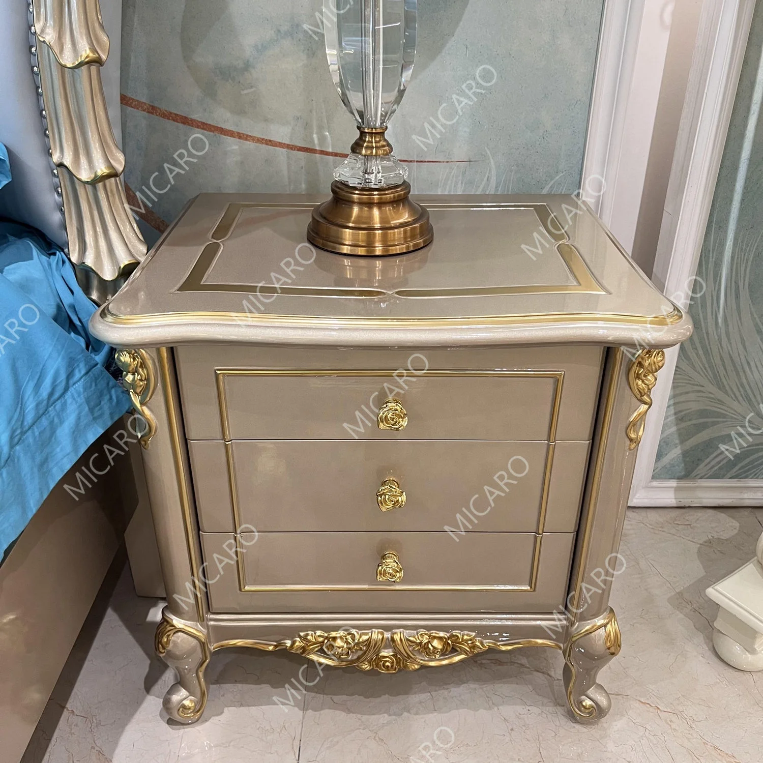 French classic solid wood cow leather headboard beds full master bedroom furniture set