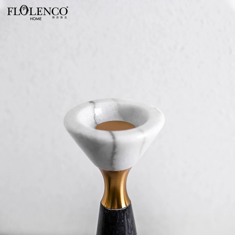Flolenco Interior Modern Table Living Room Candlestick Antique Gold Luxury Marble Candle Holders