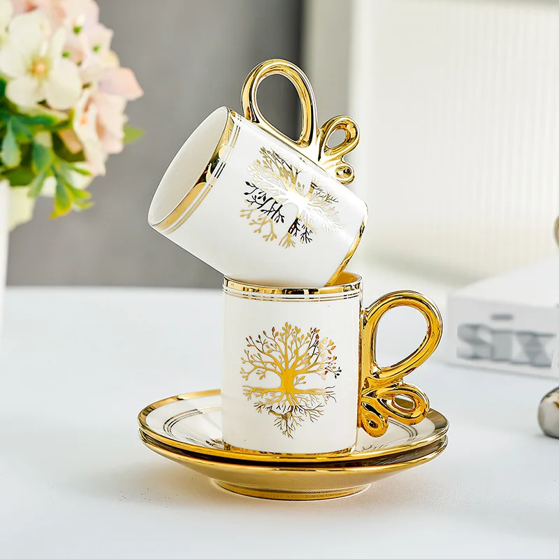 2024 cute vintage arabic ceramic mugs Europe style coffee table set modern cup Promotional gift set of 6 coffee mug and saucer