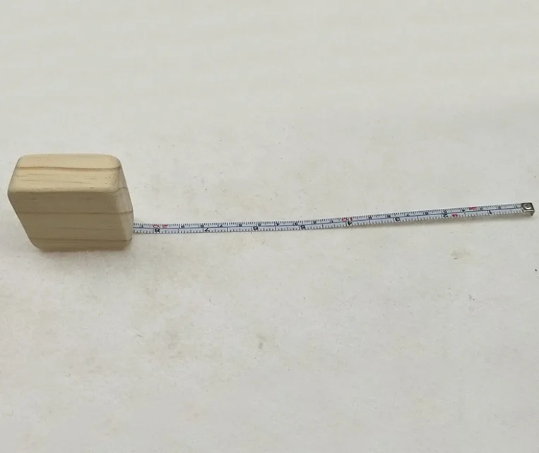 Custom logo laser engrave square 1M 2M wooden tape measure keychain