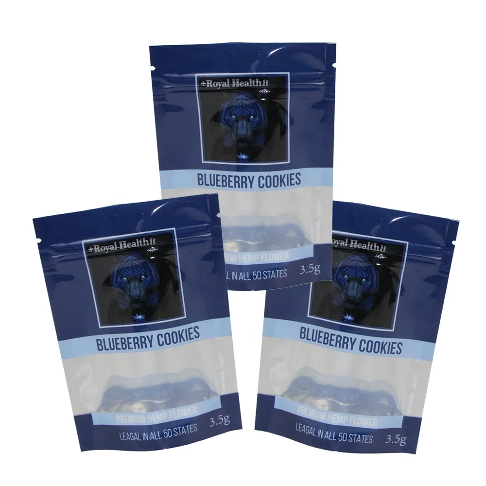 Custom printed Mylar Bags Foil Plastic Hemp Flowers Zip Lock Herbal Packaging Bags With Clear Window