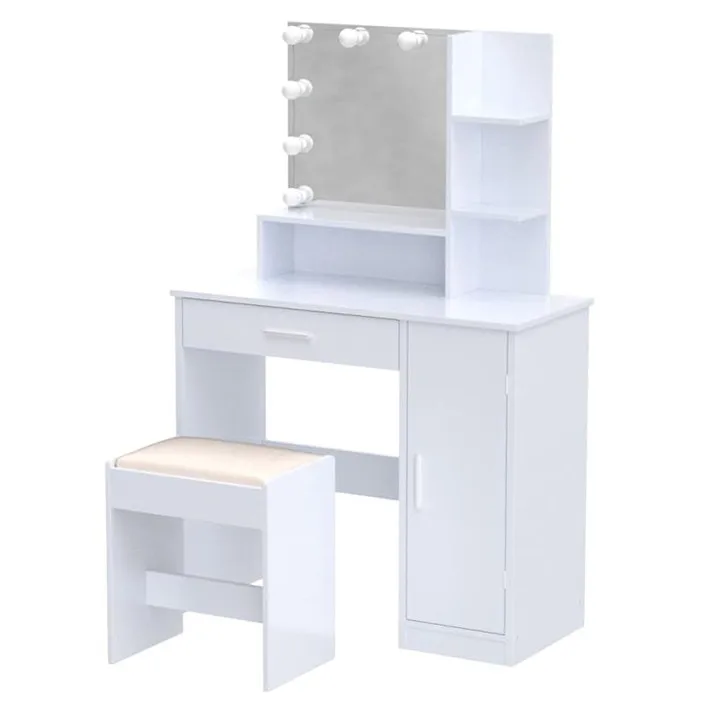 2023 Durable Modern Design White Wooden Dressing Table with LED light mirror