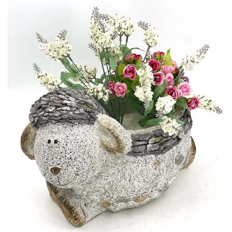 Wholesales handmade Mgo animal planters statue garden decoration Mgo sheep pots sculpture decor