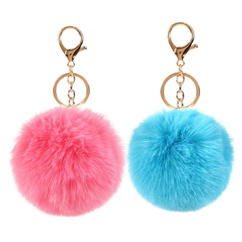 Colorful Pom Poms Keychains Faux Rabbit Fur Fluffy Ball Keyring For Car Handbag Tote Bag Pendant