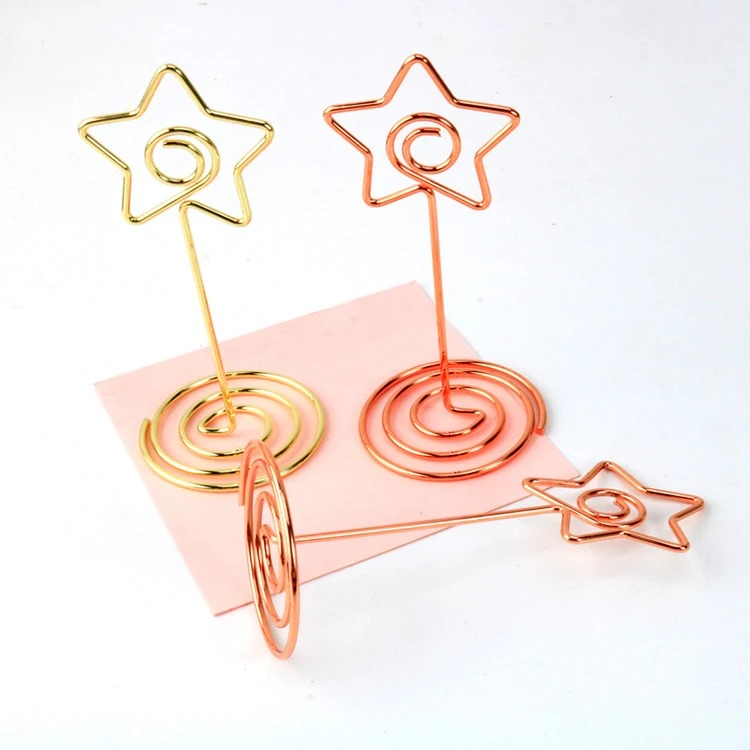 Fancy Office multi shapes golden metal paper photo memo clip holder star design metal wire clips