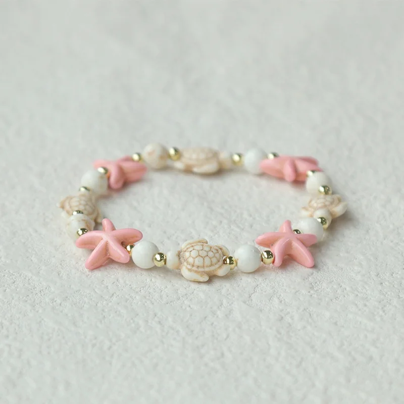 Summer Beach Bohemian Jewelry Starfish Shell Gravel Beaded Bracelet for Travel Souvenir Gifts