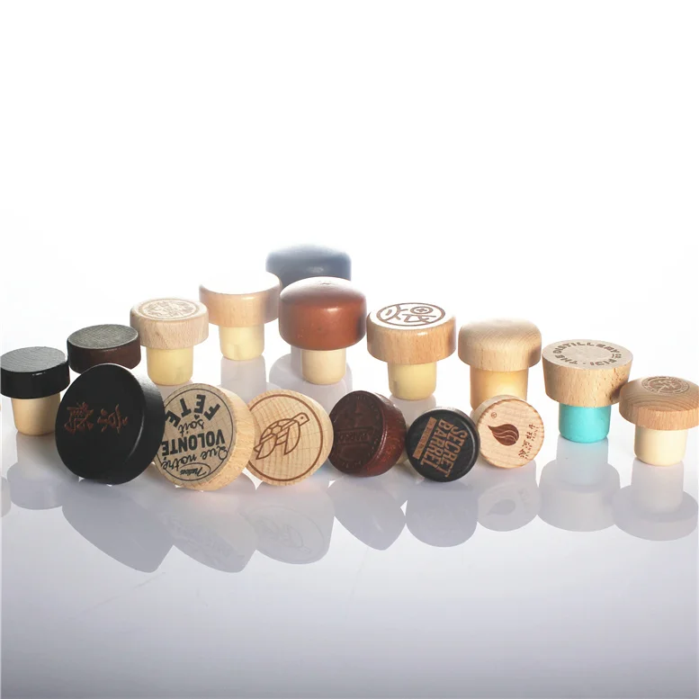  Customized luxury wooden bottle stopper T shape gin whiskey spirits whisky synthetic cork vodka