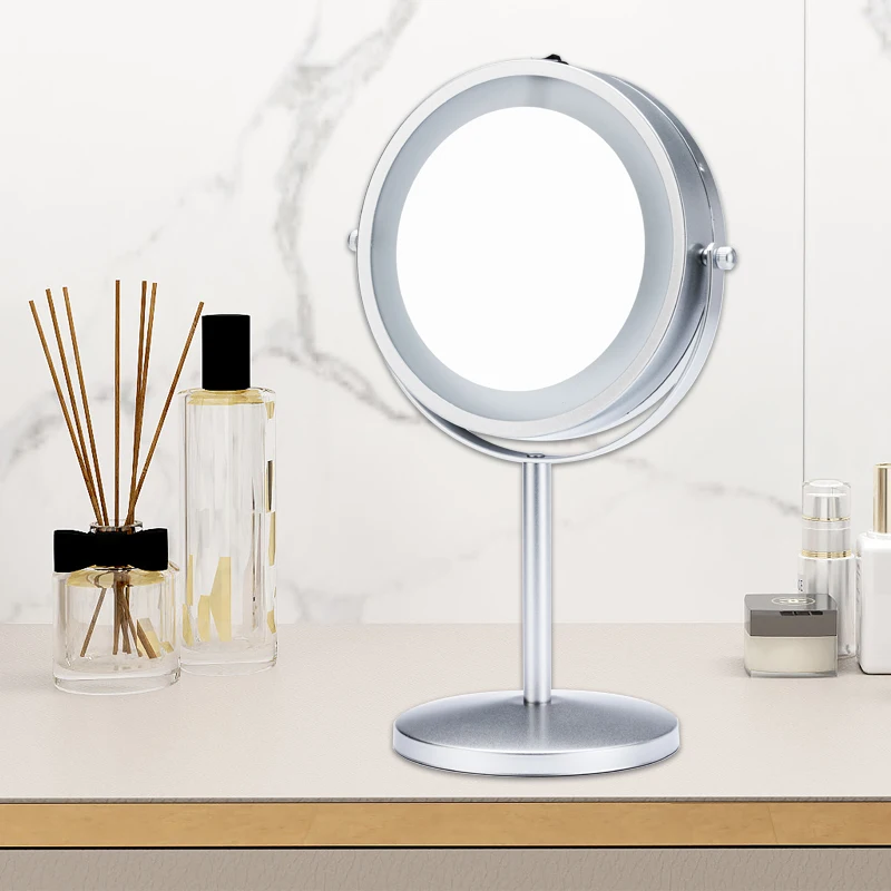 Espejo Led Maquillaje настольная 360 Вращающаяся подставка для макияжа зеркало с подсветкой и поддержкой увеличения небольшая партия оптом