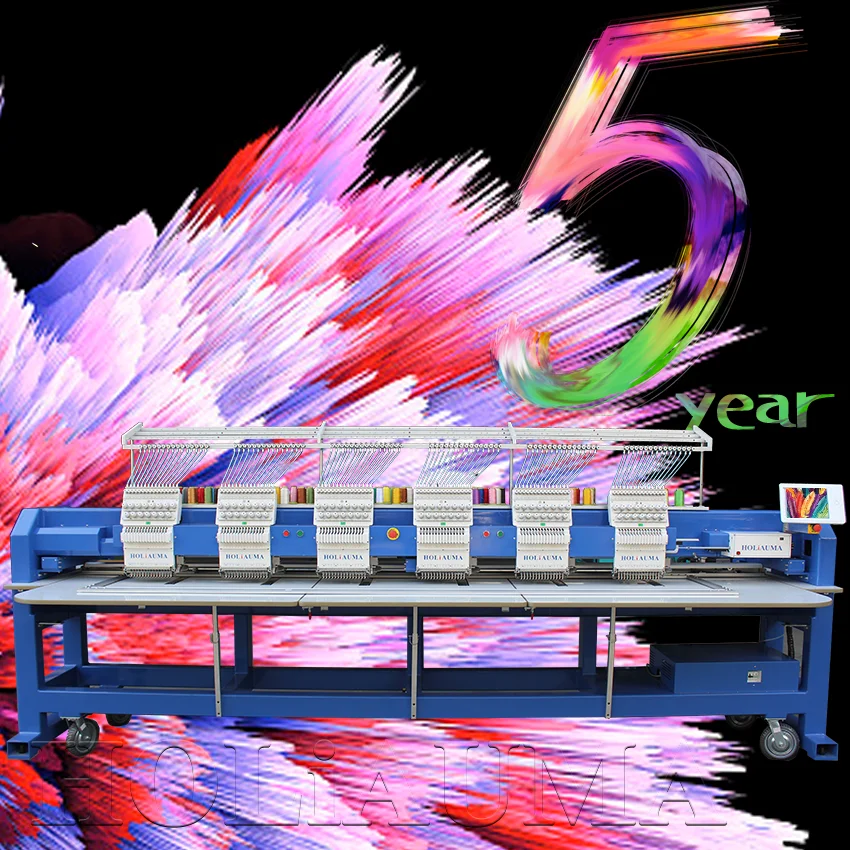 5 years warranty holiuama 6 head embroidery machine with laser cutting system hat t-shirt flat jean wholesale embroidery machine