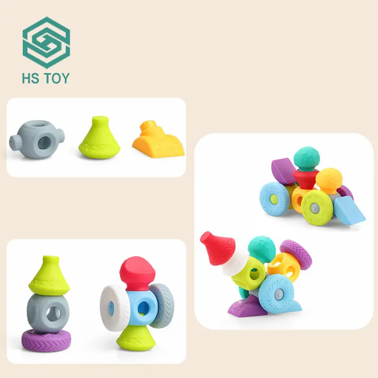 HS DIY Early Educational Soft Glue Silicone Baby & Toddler Toys New Soft Play Building Blocks Puzzle With 13 PCS