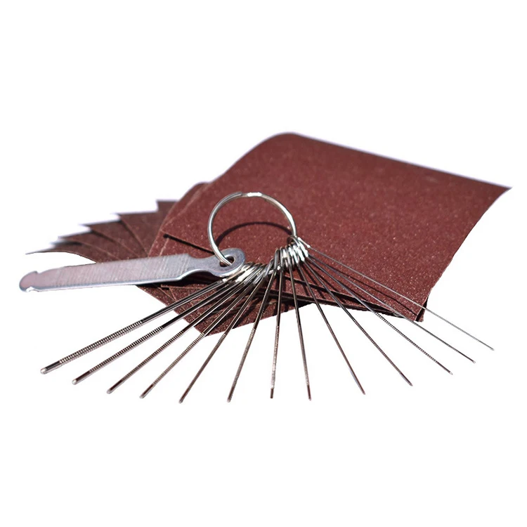 13 Different Size Needle Files with Circular Cross Section and 9 Pcs Sand Paper Guitar Bridge Saddle Nut Files Set