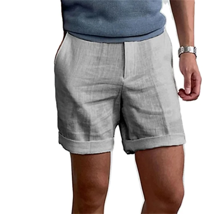 White Navy Cotton Linen Shorts Men Fashion Zipper Pocket Short Pants Male Streetwear 2024 Stylish simplicity Casual Beach Shorts