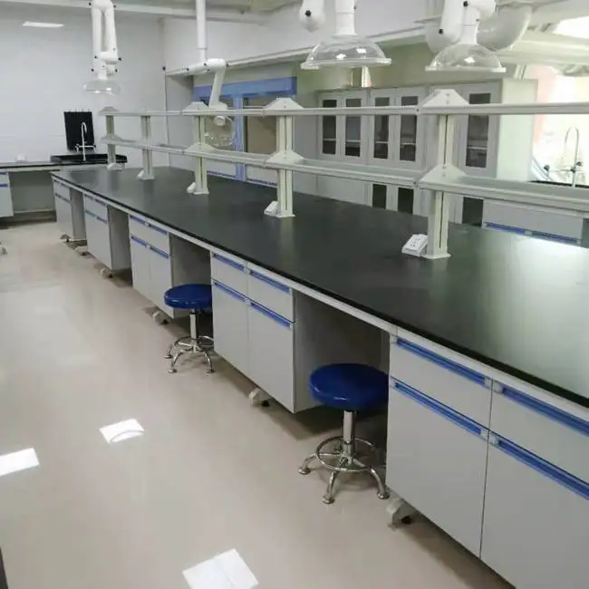 
Steel Frame Wood Cabinet Laboratory Central Table With Reagent Shelves 