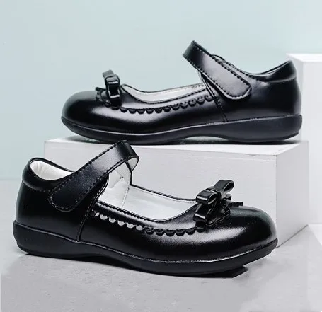 High Quality Mary Jane Flat Dress Shoes Girl Second Cow Leather Kids Back to School Shoes Girl Black White School Shoes
