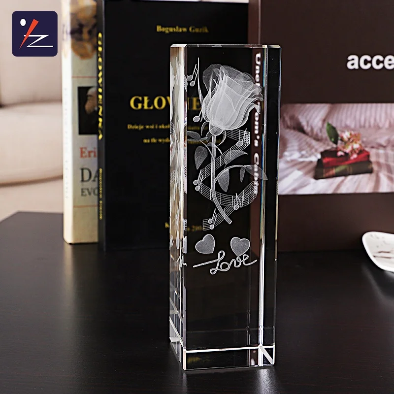 Perfect 3d laser carved crystal cube rose wedding souvenir guest gift crystal