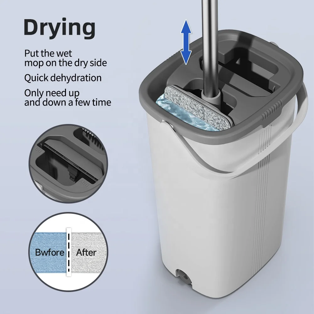 Customized hand free easy use cleaning microfiber new style large flat mop with bucket