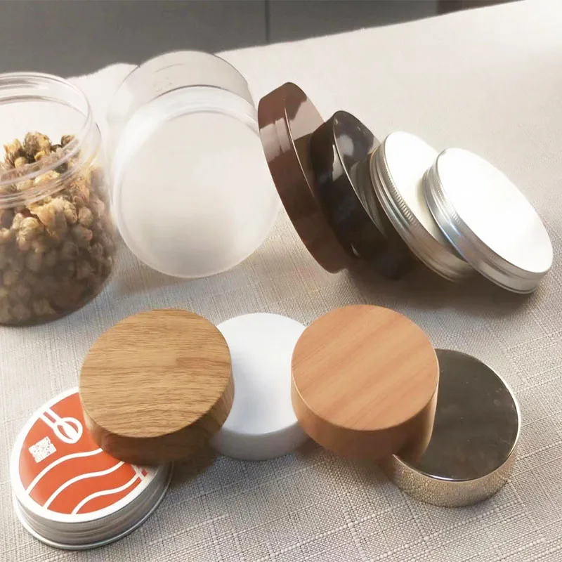 Wholesale  clear PET Plastic Jar manufactures canister with Black white plastic  aluminum Lid for skin care cream