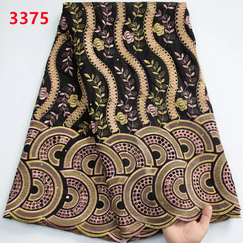 3375 New Design Lafaya Lace Fabric with Rhinestones Free Shipping African Cotton Embroidery Lace Fabric for Women Party Dress