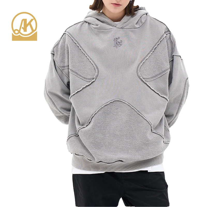 Custom Patchwork Unisex Oversize Pullover Hoodie Cotton French Terry Lined Oversized Hoodie