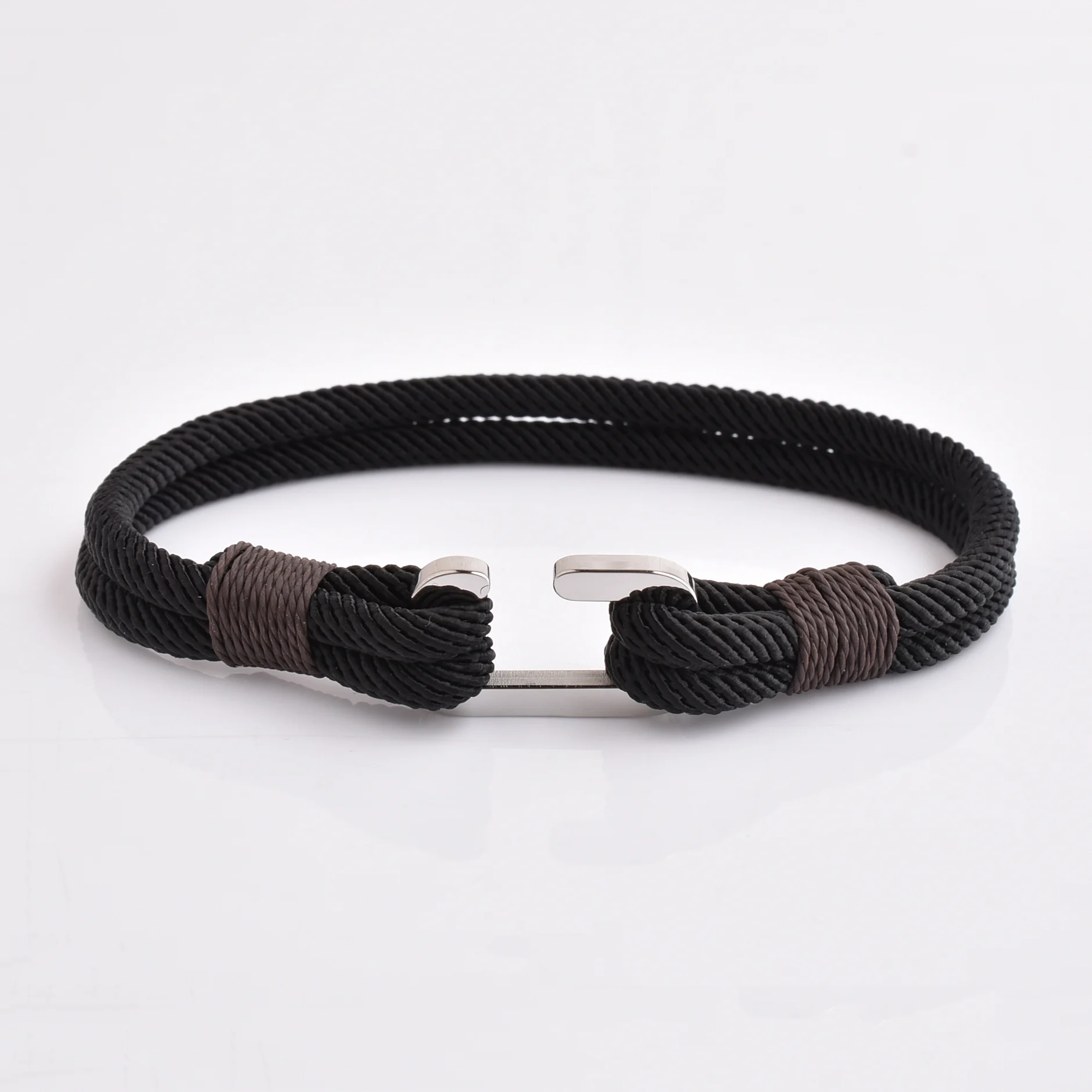 Wholesale U Shape Survival Bracelet Sporty Stainless Steel Bracelet Outdoor Black  Rope Bracelet