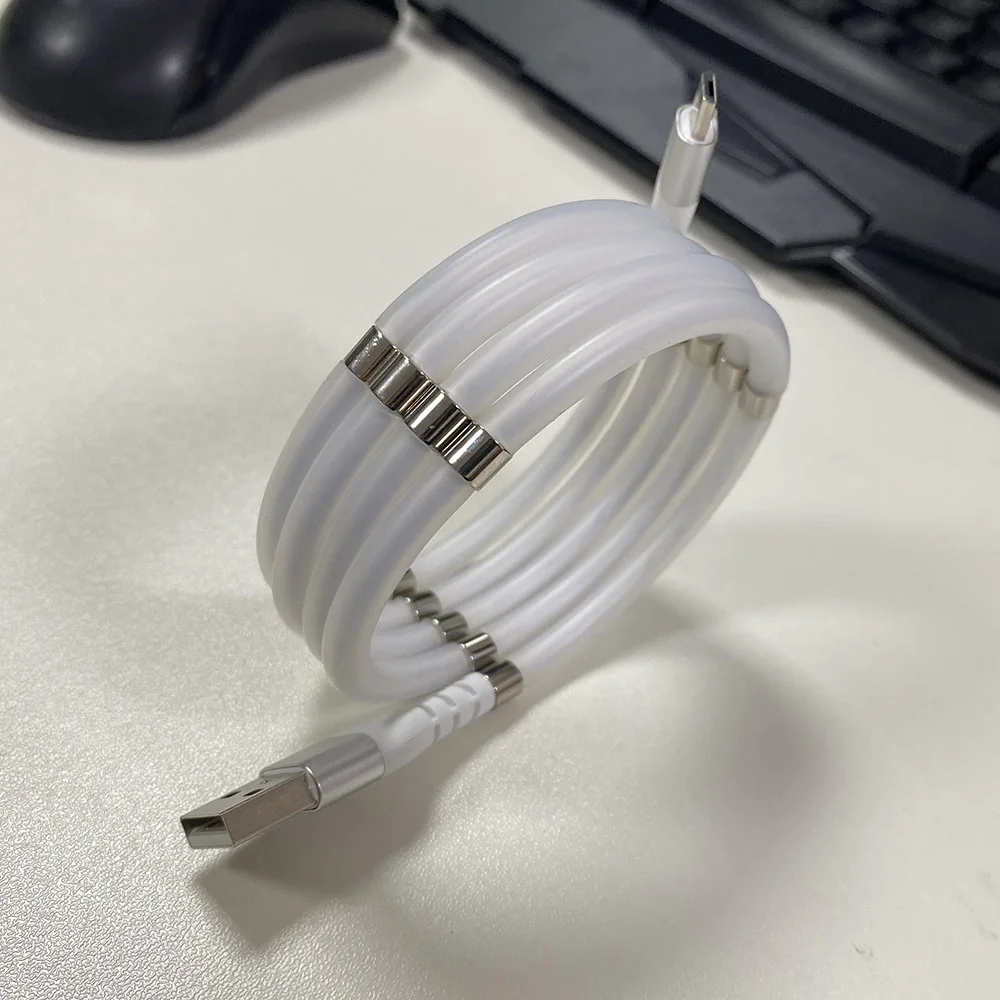 Jianhan Hot sell Portable Easy-coil charging cable Self-Winding magnetic cable For Mobile Micro TYPE C for X 11