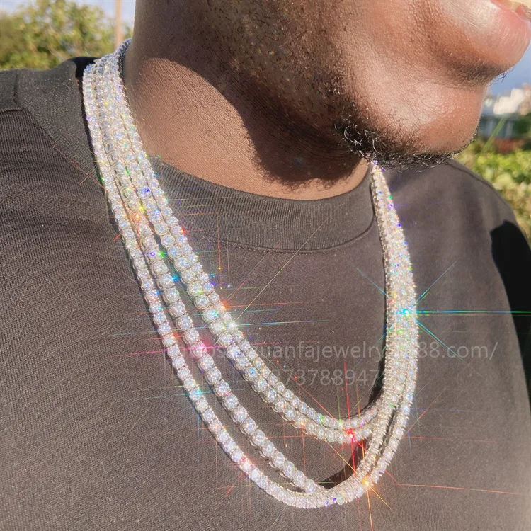 4Mm Mens Moissanite Tennis Chain Non-Tarnish Sinocre Hip-Hop Man