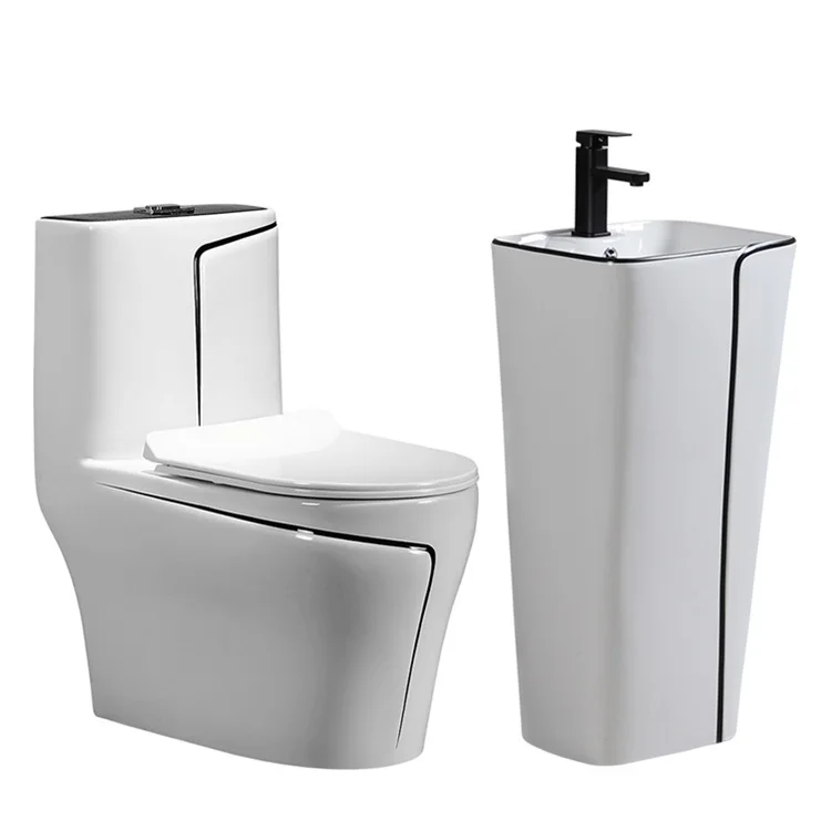 Bathroom fashionable one piece ceramic toilets and sinks set