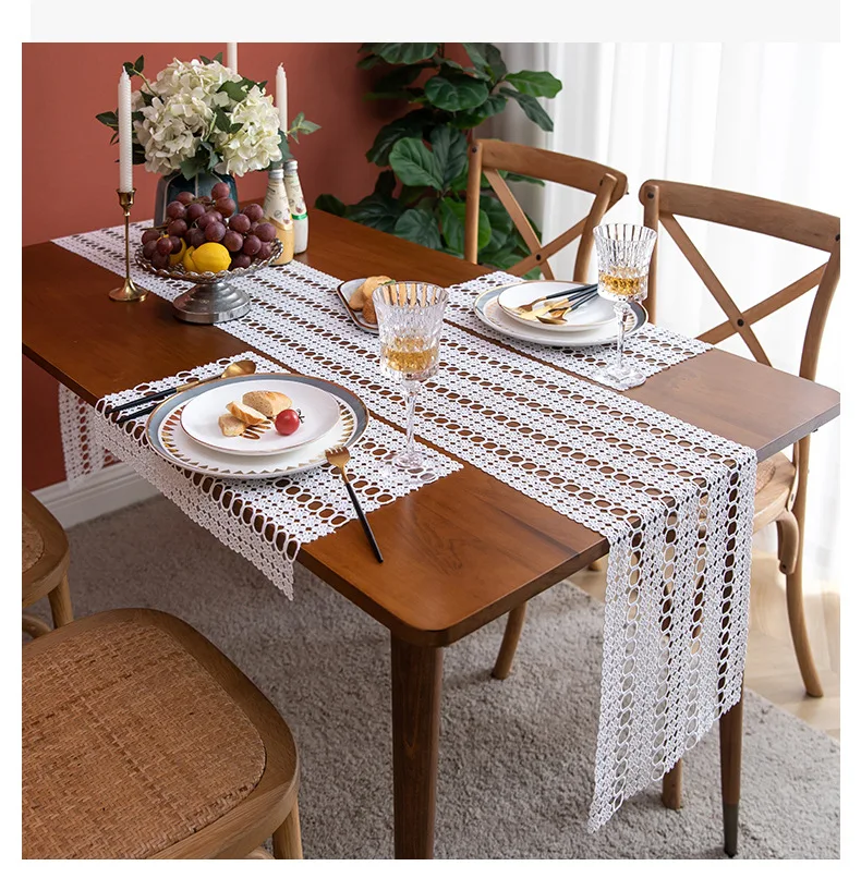 Hot sale boho wedding home table decor decorative woven luxury polyester lace runner and placemat