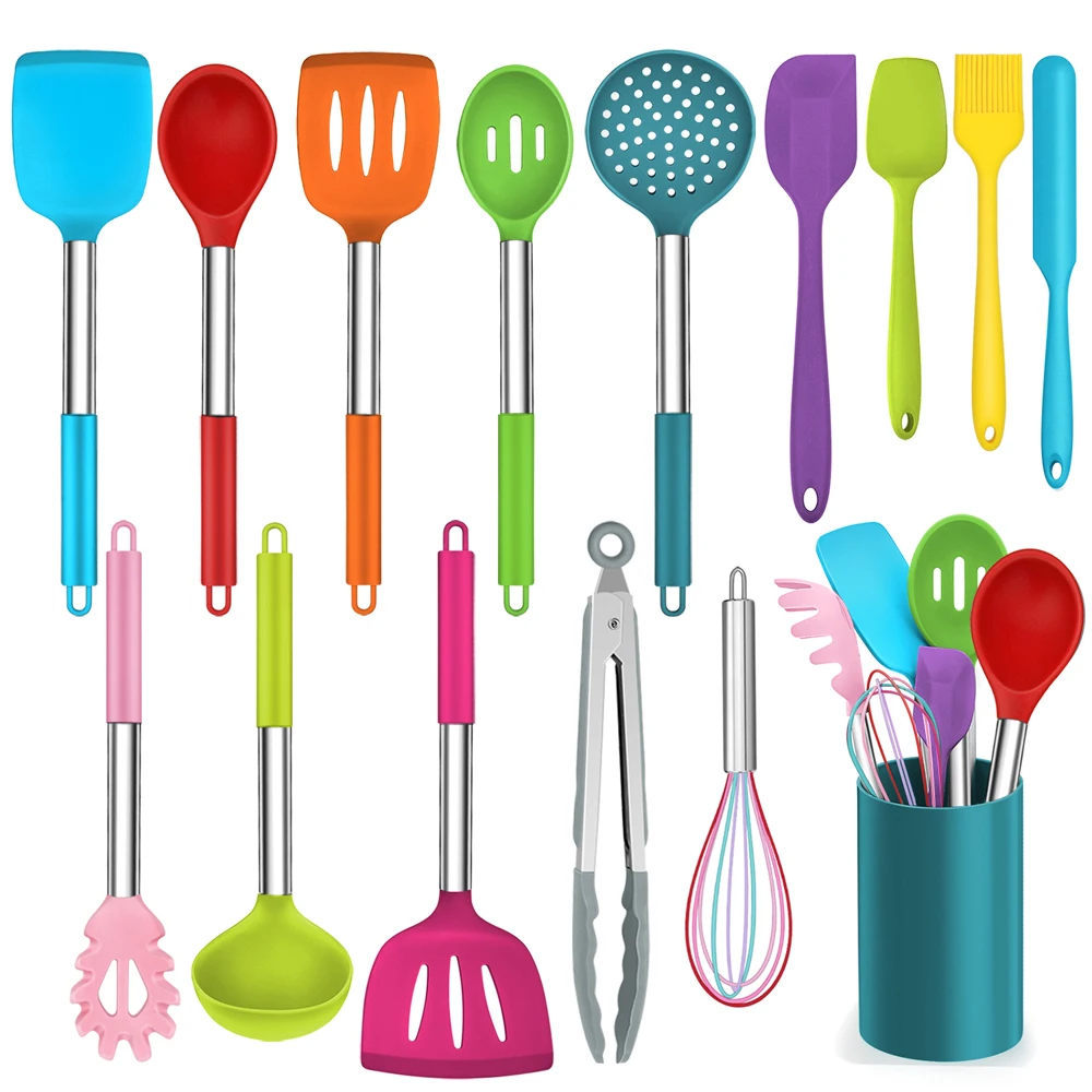 
Stock in USA FREE SHIPPING 15pcs silicone and stainless steel kitchen accessories bpa free non-stick cooking kitchen utensil set 