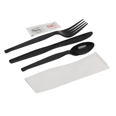
 Набор черных одноразовых пластиковых столовых приборов PP/PS с солью и перцем  
