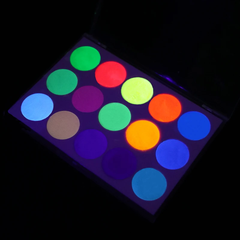wholesale cosmetic 15 color eyeshadow oil based grease uv neon face body paint palette glowing in dark for Halloween makeup