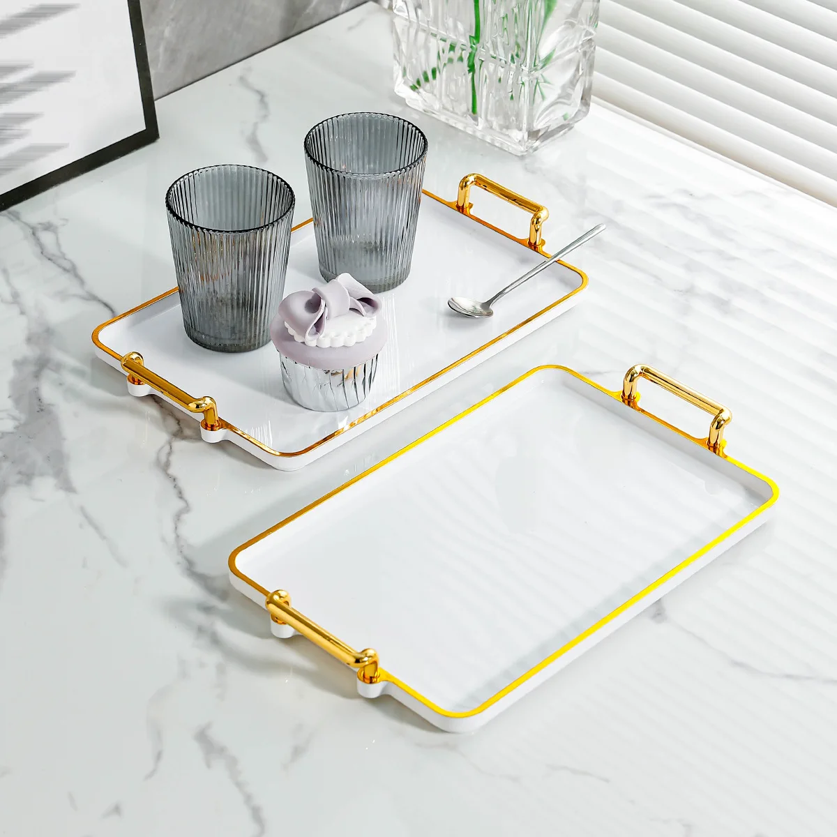 Plastic Organizer Tray High Quality Multiple Colors Storage Tray For Kitchen Tableware Bathroom