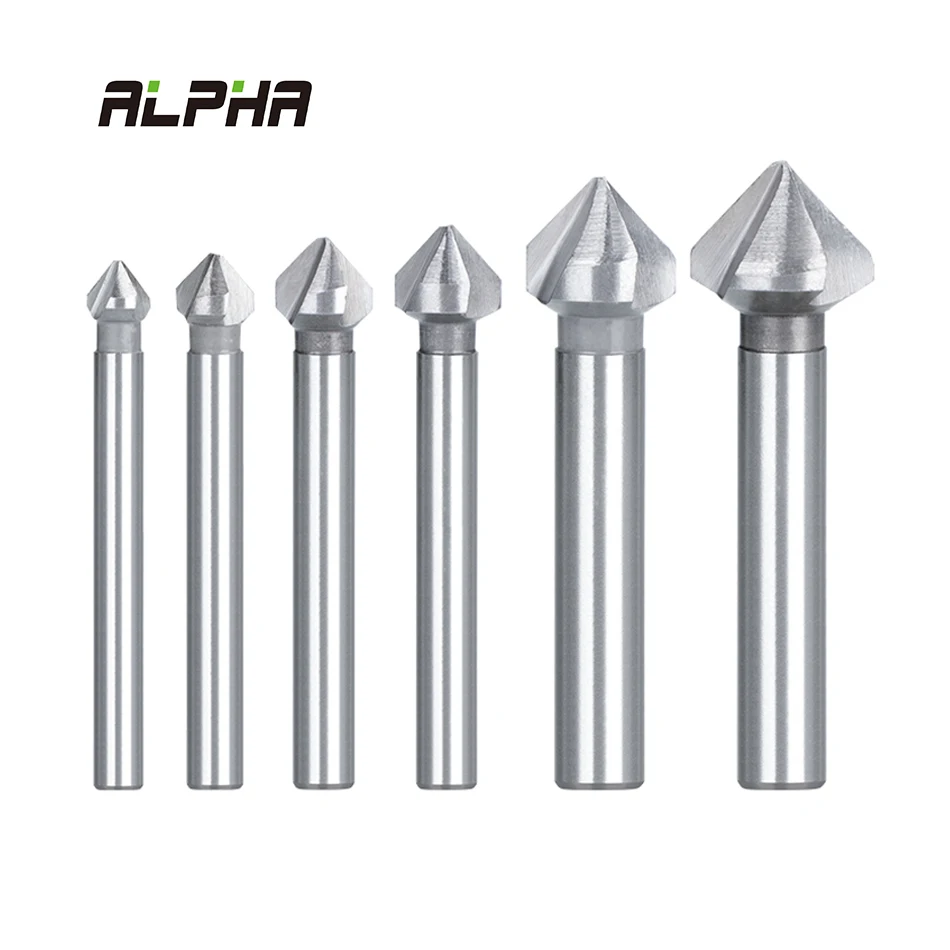 ALPHA Round Shank 3 Flute 90 Degree HSS Woodworking Countersink Drill Bit Set Chamfer Bit Chamfering Milling Cutter