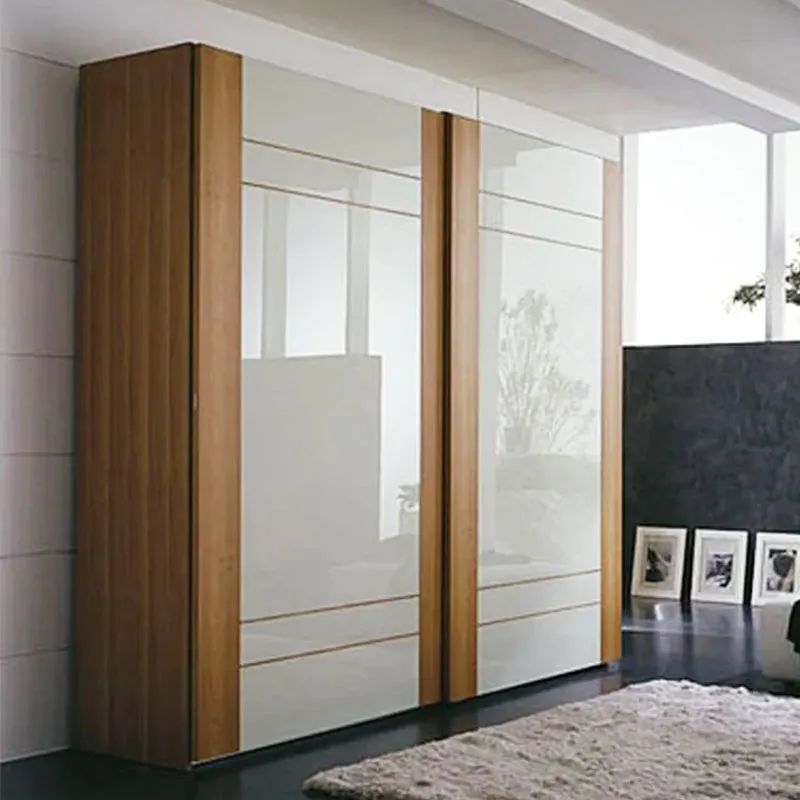 Bespoke White Glossy Laminate Girls Clothes Large Storage Organizer Push Door Wardrobe Simple Modern Bedroom Wardrobes