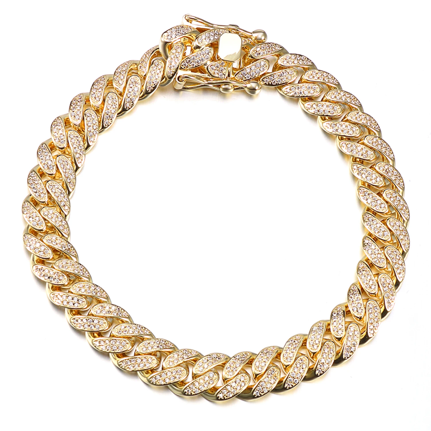 JASEN JEWELRY Hot Sale Hip hop iced out cubic zircon zirconia 18k gold plated silver bracelet cuban link chain