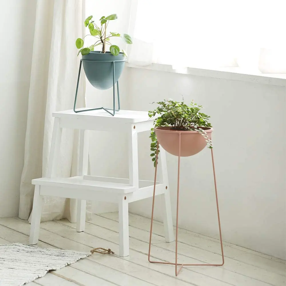 White Black Planter With Plastic Stand Triangle Hairpin Plant Stand Flower Rack Floor Nordic Style Cast Iron Plant Pot Stand