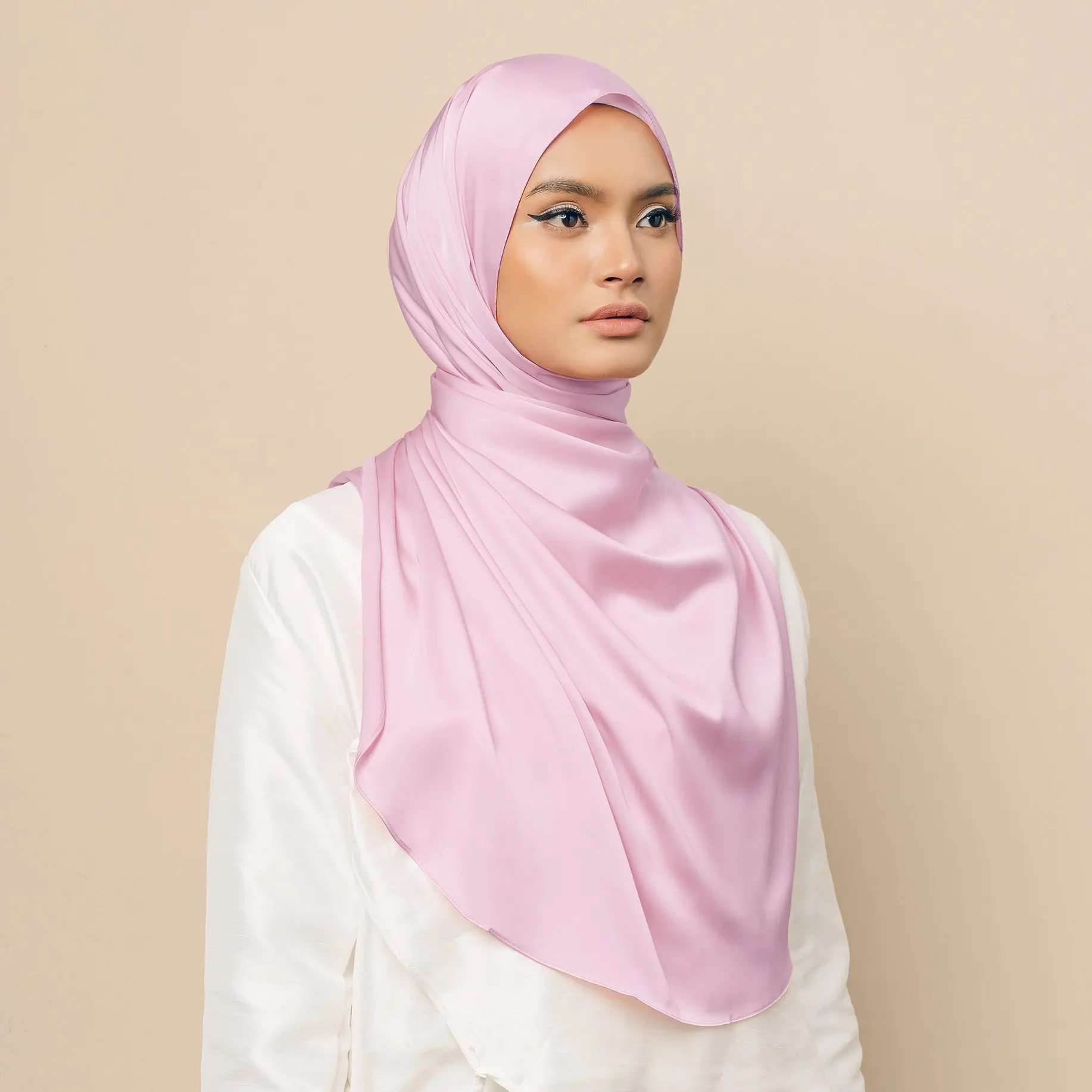 Простая цветная атласная шелковая креп-атласная шаль Малайзия платок мусульманская шаль Хиджаб шарфы