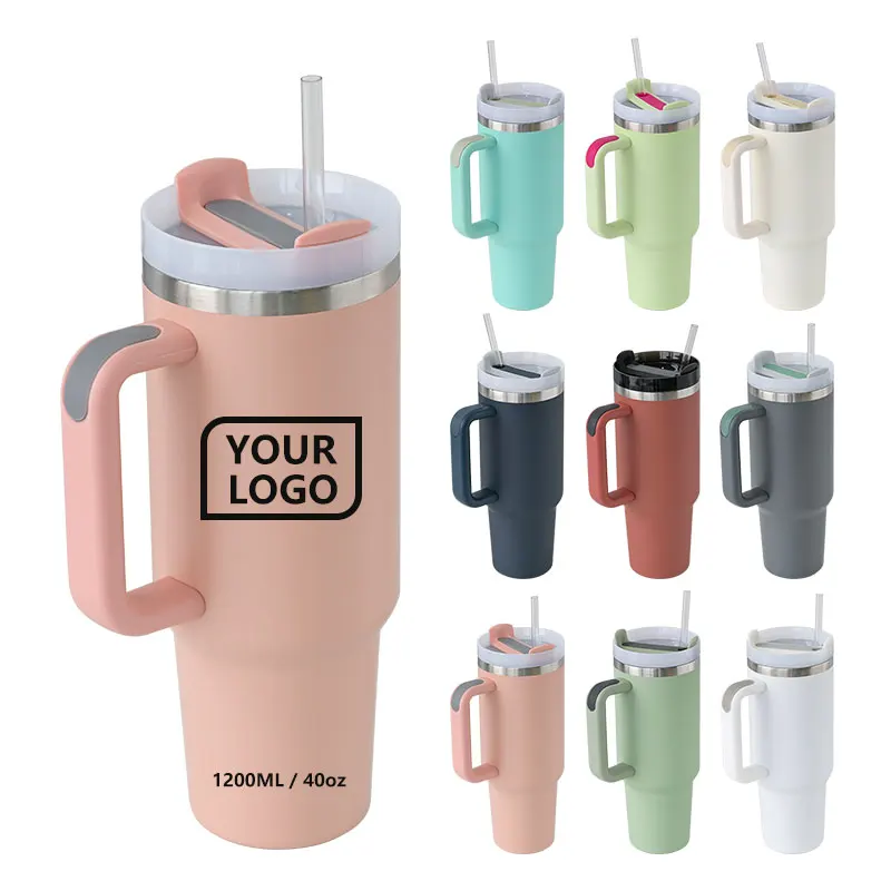 Customizable powder coated 40 oz tumbler double walled insulated 40oz stanleys cup travel mug with handle