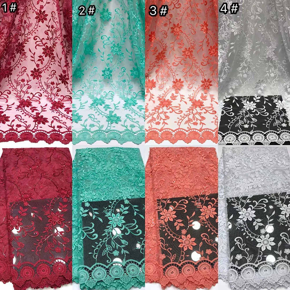 new arrival French lace high quality fiber embroidery decoration sequins lace fabrics for African fashion dress