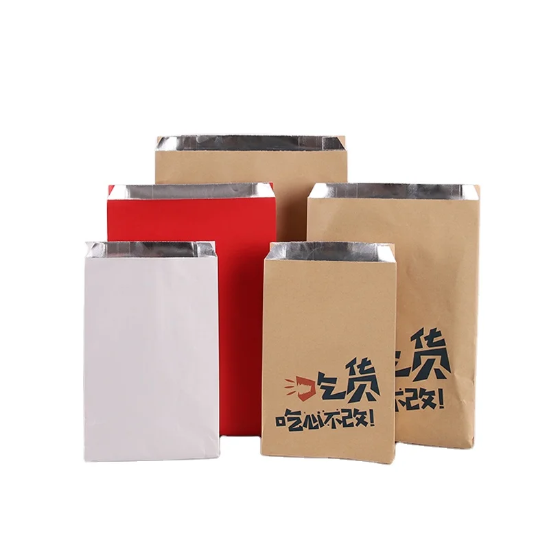 Custom eco BBQ fast food  takeaway hot dog sandwich burger packaging grease proof aluminium foil lined chicken kraft paper bag