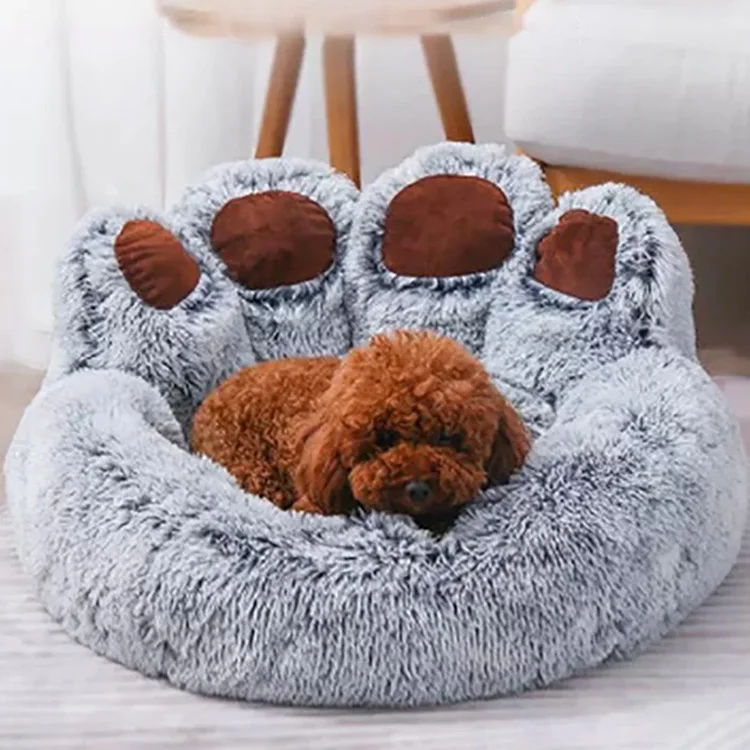 Pet Dog Bed All Seasons Paw Shape Long Plush Warm Cat Bed Cozy And Comfy Pet Cushion For Puppy Large Dog Bed Design Dog Products